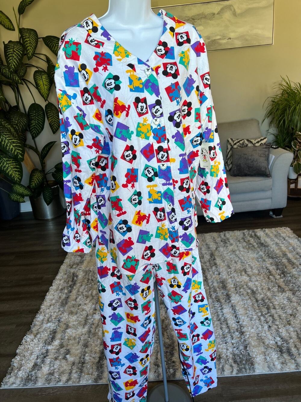 VTG 90s Disney Mickey & Co. Mickey‎ Mouse Flannel Pajama Set Size L/XL #668